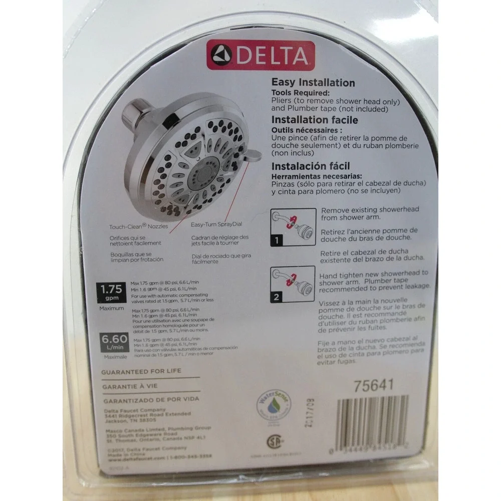 Delta Fixed Shower Head 6-spray Setting In Brushed Nickel With Pause Feature